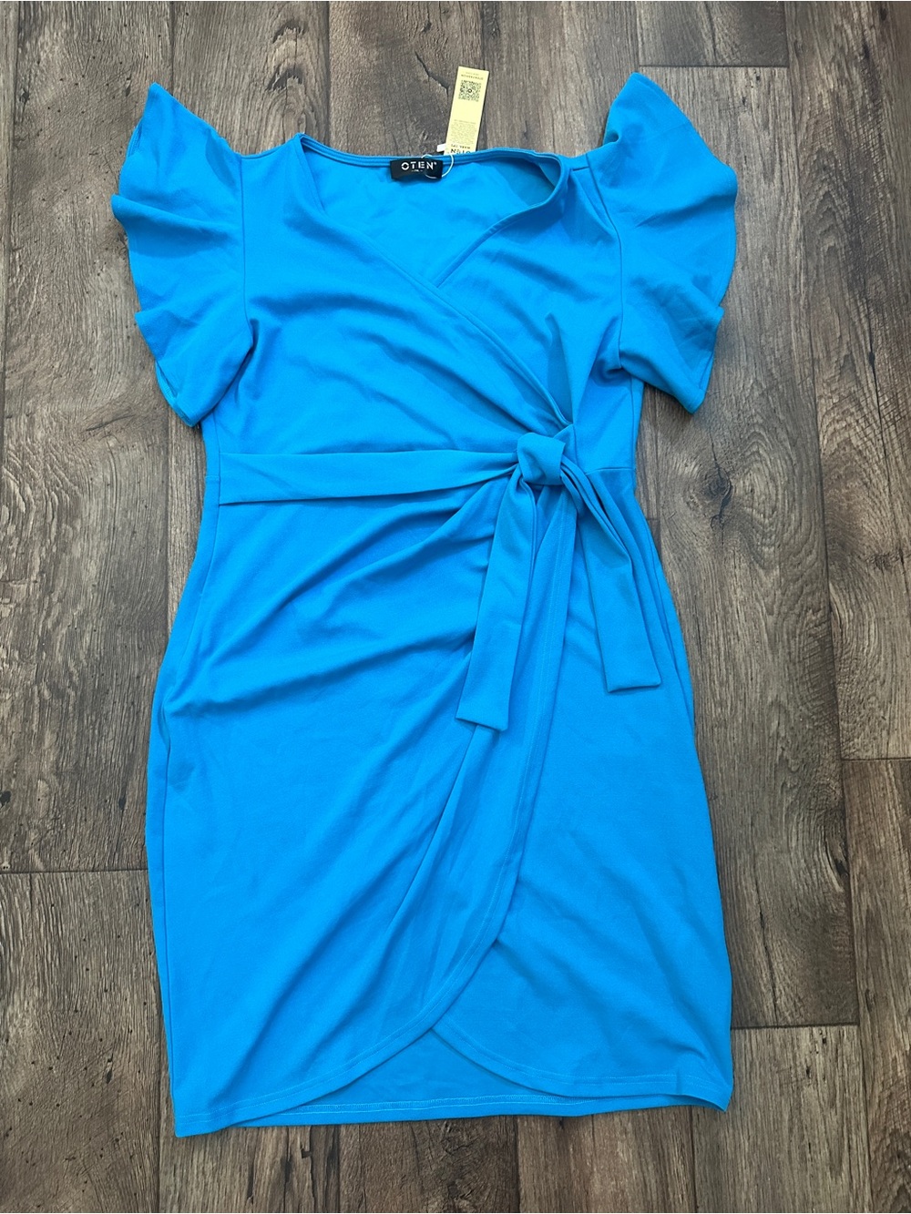 OTEN V-Neck Ruffle Sleeve Faux Wrap Dress Women’s Size 2XL Blue